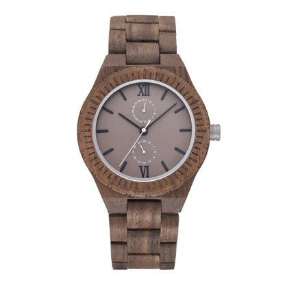 Reloj de madera multifuncional para hombre con movimiento de cuarzo.