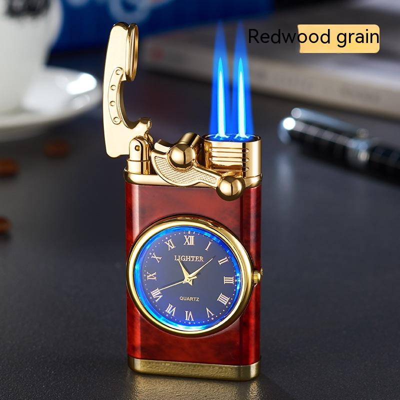 Nuevo encendedor con reloj eléctrico Brazo basculante Encendido automático Encendedor de llama azul recto Esfera real creativa Encendedor inflable a prueba de viento Reloj para hombres Regalo