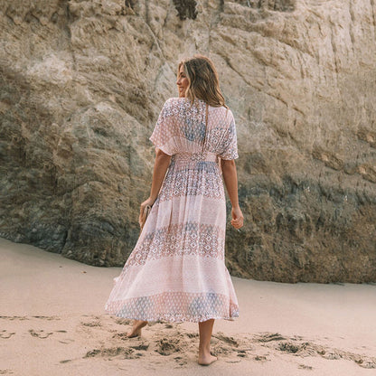 Damen Blumen bedrucktes Kleid Bohemian unregelmäßige Strandkleidung