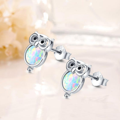 Sterling Silber Eule Kleine süße Opal Ohrstecker Schmuck