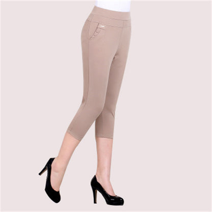 Pantalones casuales de cintura alta de color liso para mujer