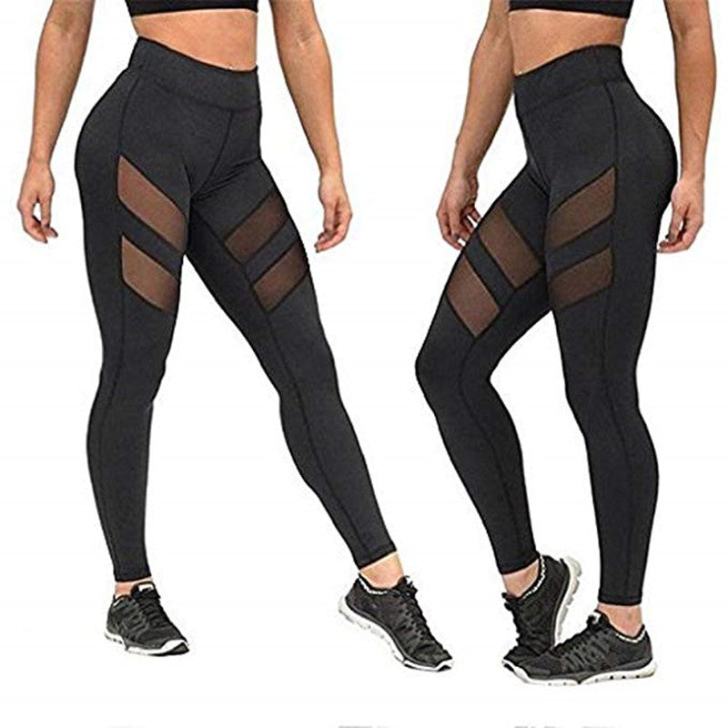 Leggings de ejercicio y fitness con costuras de malla, cintura alta, abdomen, pantalones de yoga con glúteos finos