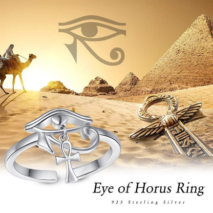 Anillos de protección cruzada de plata de ley con Ojo de Horus Ankh