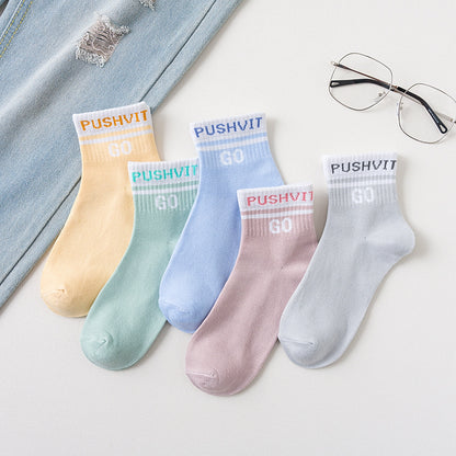 Solid Color Cotton Socks Spring And Autumn Medium Hose