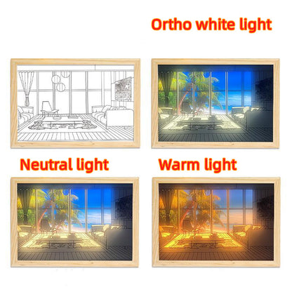 Beleuchtetes Bild, LED, dekoratives Licht, Malerei, Nachttisch-Bildstil, kreativ, modern, simulieren Sonnenschein, Zeichnung, Nachtlicht, Geschenk