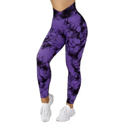 Nahtlose Tie-Dye-Leggings für Damen, Yoga-Hose, Push-Up, Sport, Fitness, Laufen, Fitnessstudio