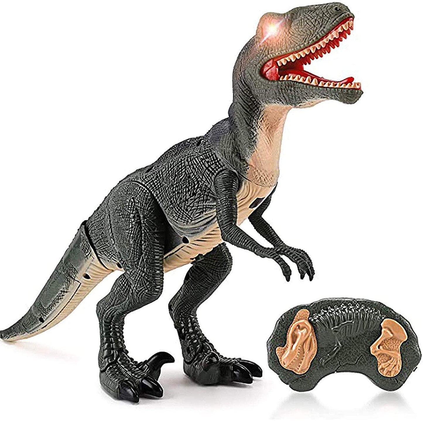 Juguete de dinosaurio que camina con Control remoto, cabeza móvil, ojos y sonidos iluminados, Velociraptor, regalo para niños, plataforma de Amazon prohibida