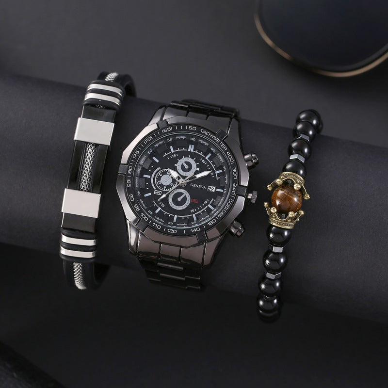 Conjunto de reloj de moda con cinturón de acero para hombre