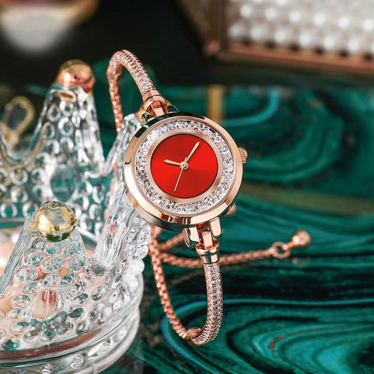 Damen-Armbanduhr mit dünnem Armband, Strass-Treibsand-Armbanduhr mit kleinem Zifferblatt, einziehbare, verstellbare Uhr