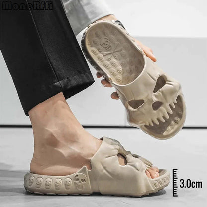 Zapatillas de Halloween con diseño de calavera personalizadas, zapatos de playa divertidos para interiores y exteriores, para baño