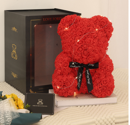 Valentinstagsgeschenk, Rosenbär, ewige Blume, Rosen-Teddybär, Bär aus PE-Schaum, 25 cm, Valentinstag