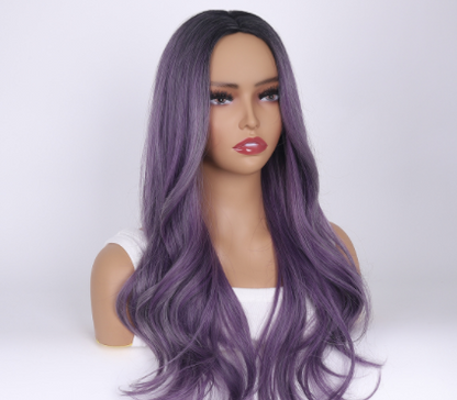 Purple Top Dyed Black Medium Long Curly Hair