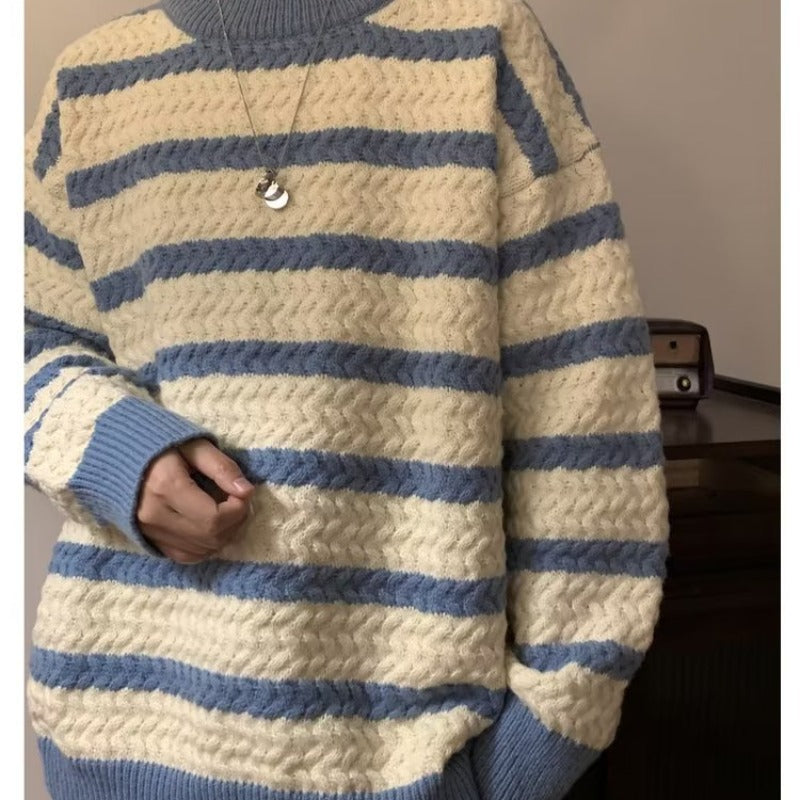 Round Neck Sweater Boys Design Sense Stripe Trendy