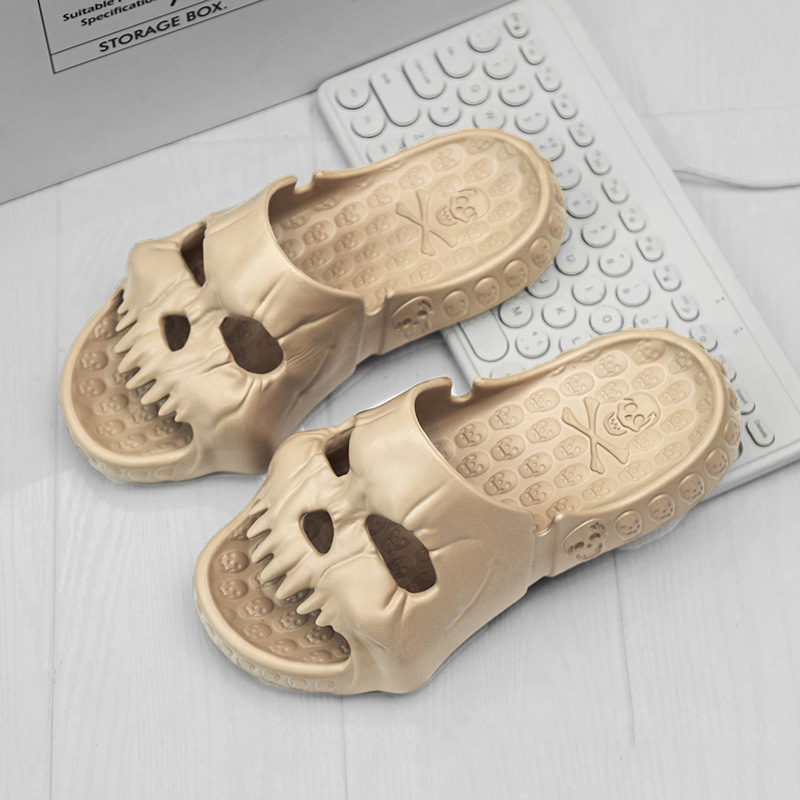 Zapatillas de Halloween con diseño de calavera personalizadas, zapatos de playa divertidos para interiores y exteriores, para baño