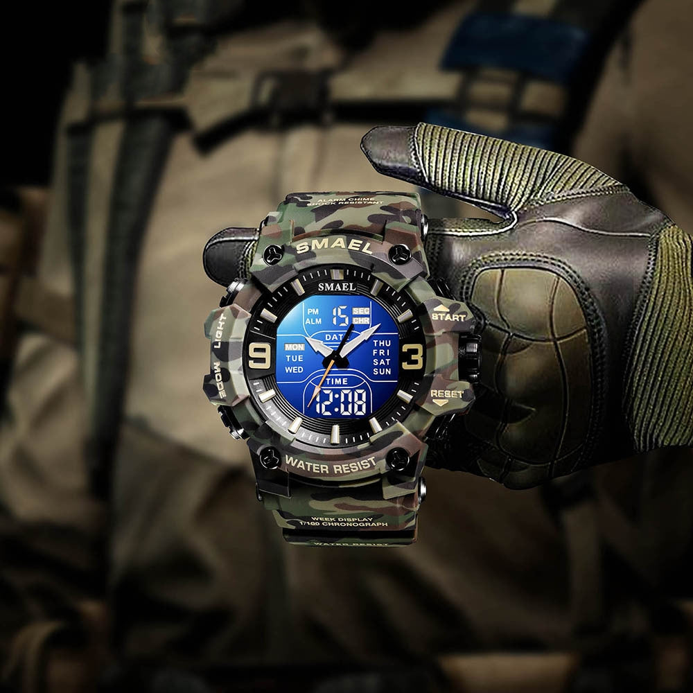 Reloj electrónico impermeable al aire libre camuflaje deportes tácticas luminosas