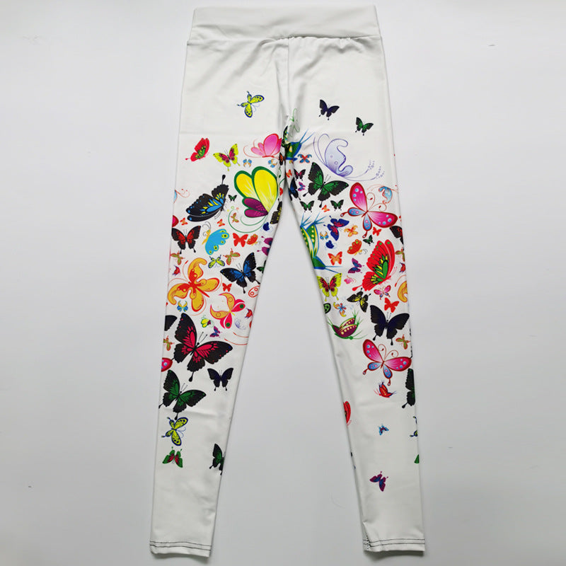 Leggings estampados de mariposas florales Pantalones de yoga delgados de cintura alta Leggings