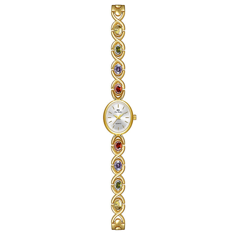 Reloj de lujo con luz de arco iris y gemas de colores ovaladas de moda antigua