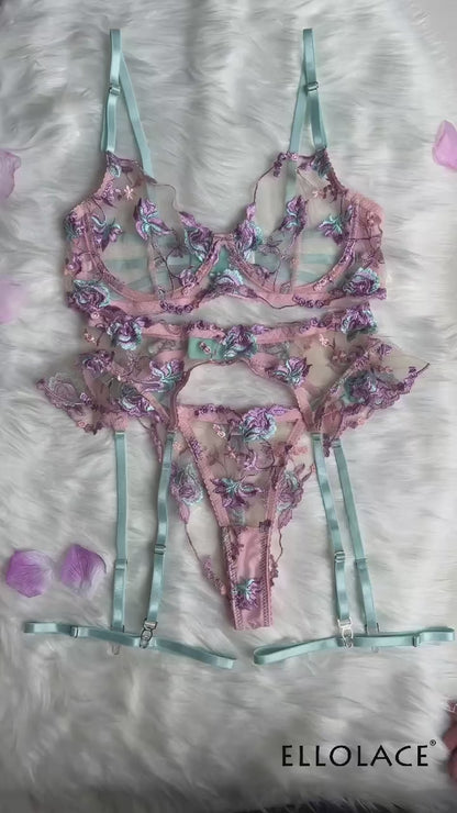 Feen-Dessous, florale transparente Unterwäsche, Rüschen, Strumpfband, intime, zarte Unterwäsche, schöne durchsichtige Outfits