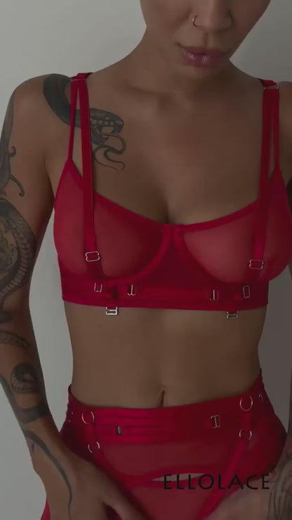 Ausgefallene Dessous, zartes BH- und Höschen-Set, transparentes Spitzen-Outfit, luxuriöse Bilizna-nahtlose Unterwäsche, unzensiert, 4-teilig