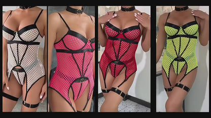 Dessous Transparent Mesh Sinnliche Unterwäsche 4-teiliges feines sexy Tanga-Outfit Nahtlose ausgefallene Sets