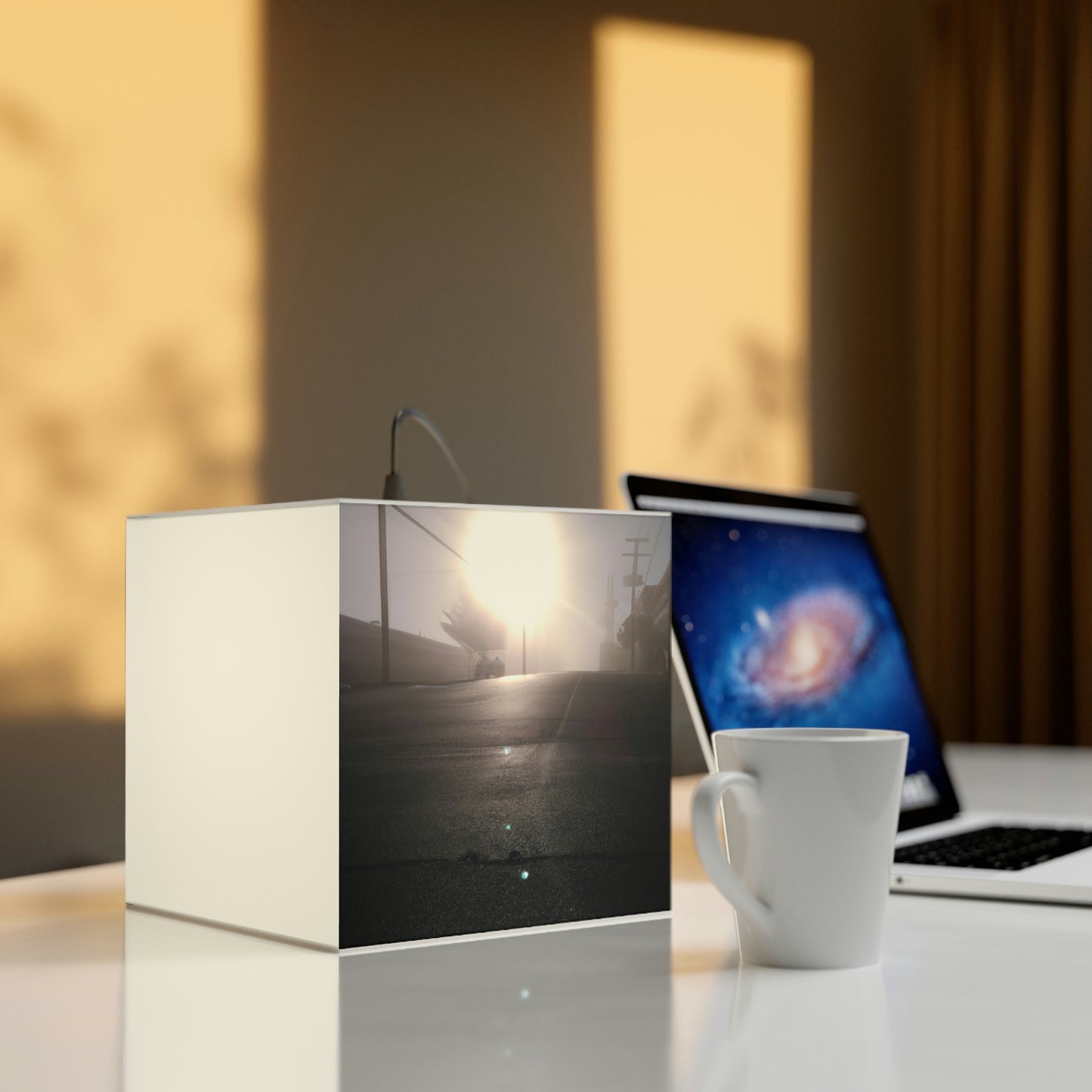 "A Gleaming Dawn in a Misty City". - The Alien Light Cube Lamp