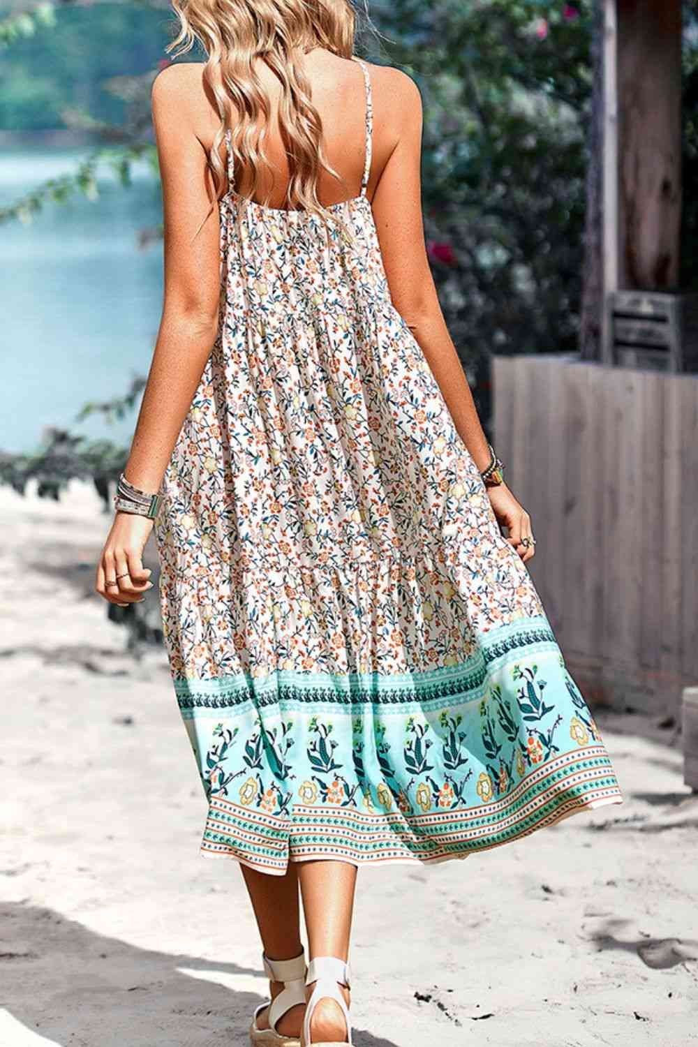 Vestido sin mangas con cuello redondo estilo bohemio con estampado floral