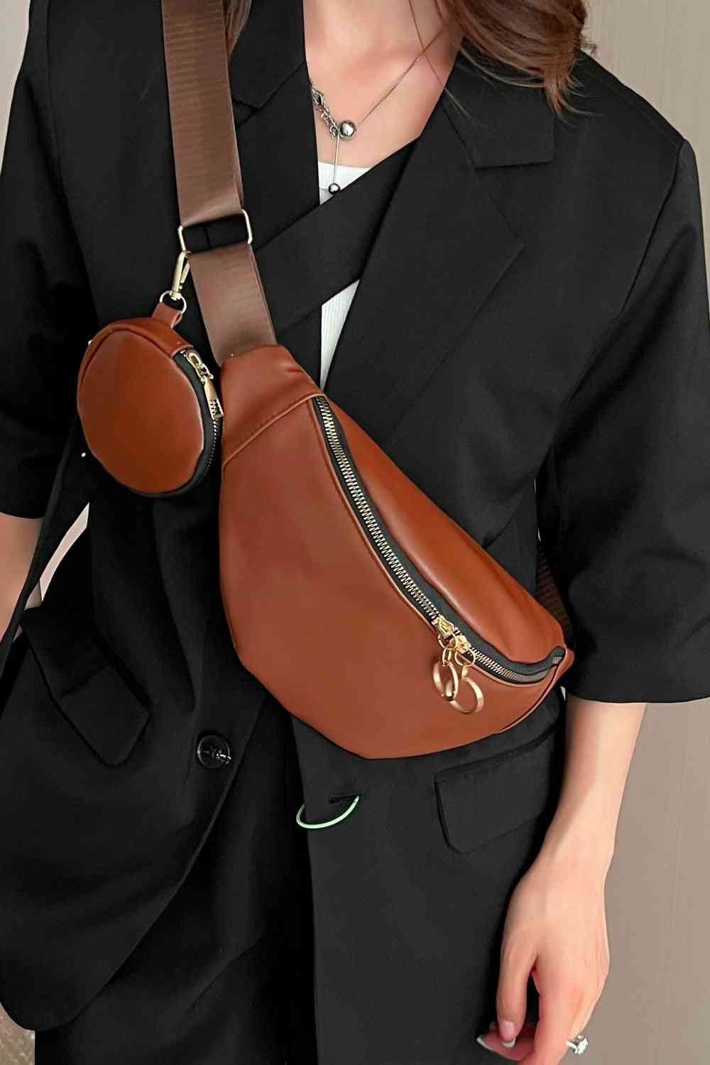 PU Leather Sling Bag with Small Purse