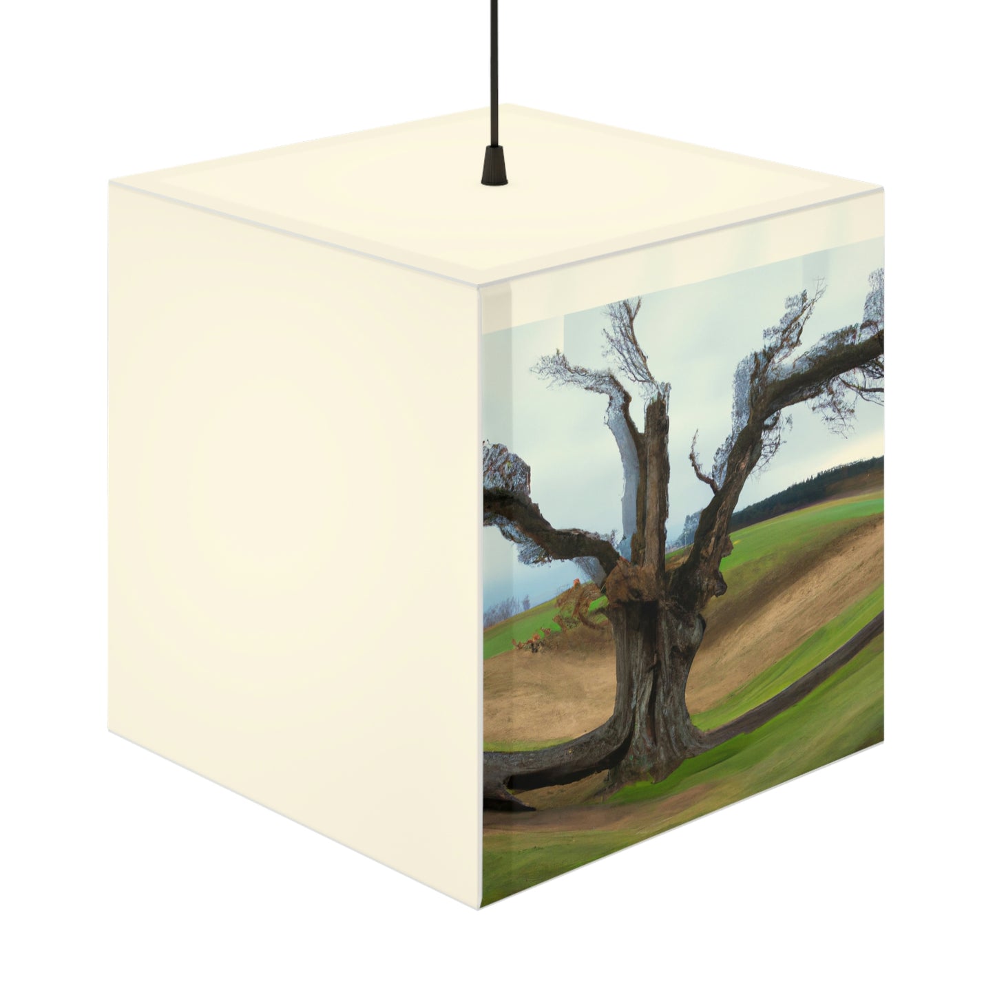 „Ein Schatten auf der Wiese: Der letzte stehende Baum“ – Die Alien Light Cube Lampe