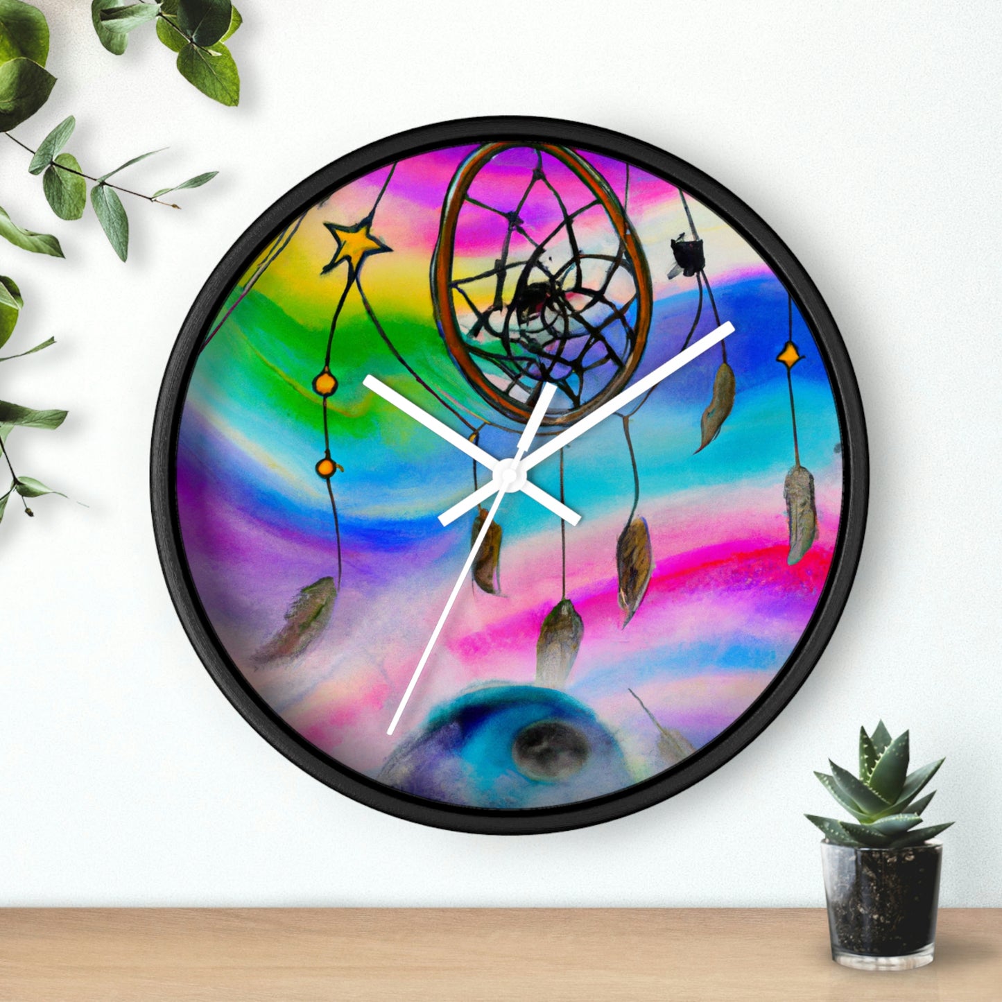 "A Galaxy of Dreams: A Colorful Dreamcatcher Captures Falling Stardust" - The Alien Wall Clock