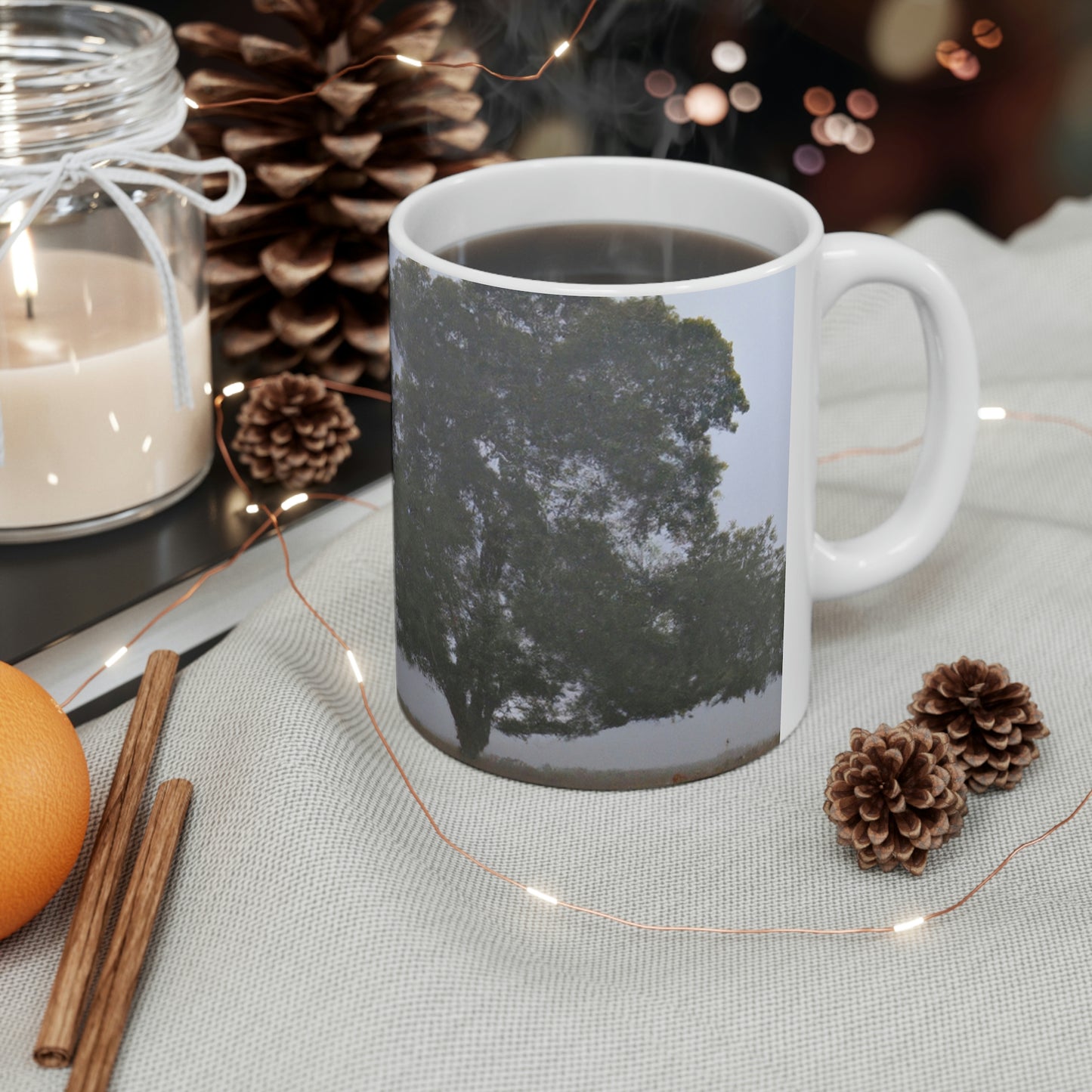 The Lonely Tree in the Foggy Meadow - The Alien Ceramic Mug 11 oz