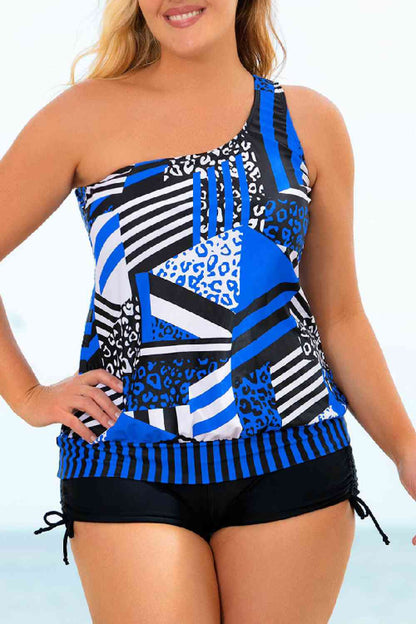 Conjunto de tankini de un solo hombro atado con patchwork de talla grande