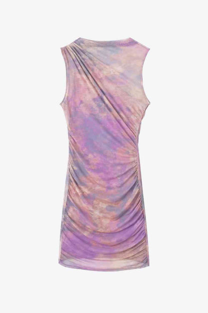 Vestido sin mangas fruncido con efecto tie-dye