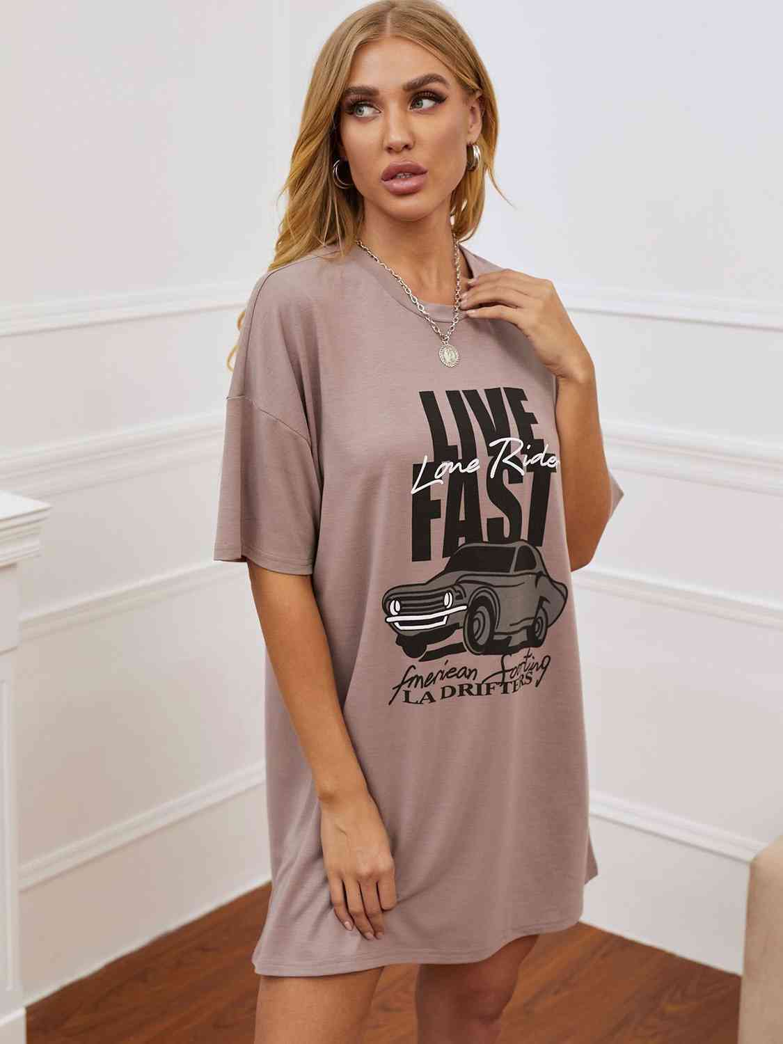 Printed Round Neck Half Sleeve T-Shirt Dress