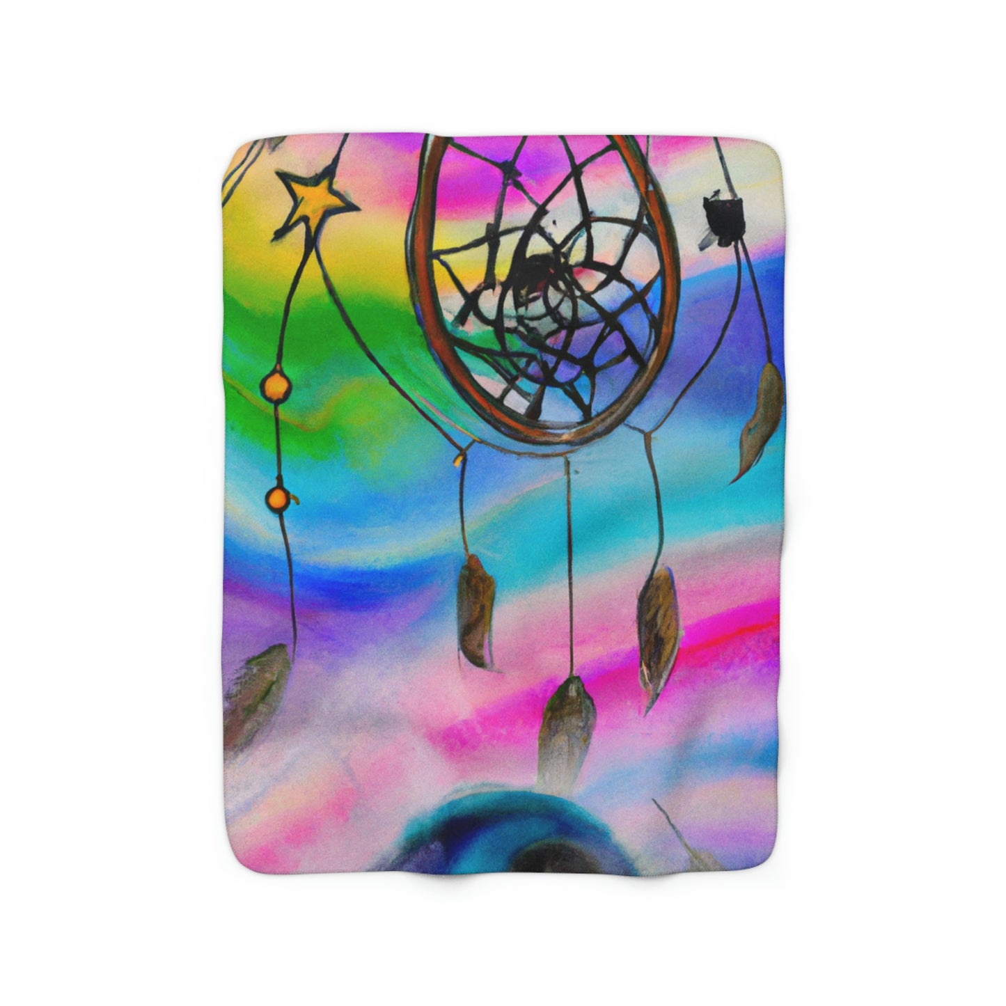 "A Galaxy of Dreams: A Colorful Dreamcatcher Captures Falling Stardust" - The Alien Sherpa Fleece Blanket