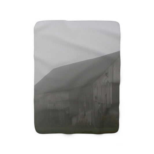 "Fog-Shrouded Barn" - The Alien Sherpa Fleece Blanket