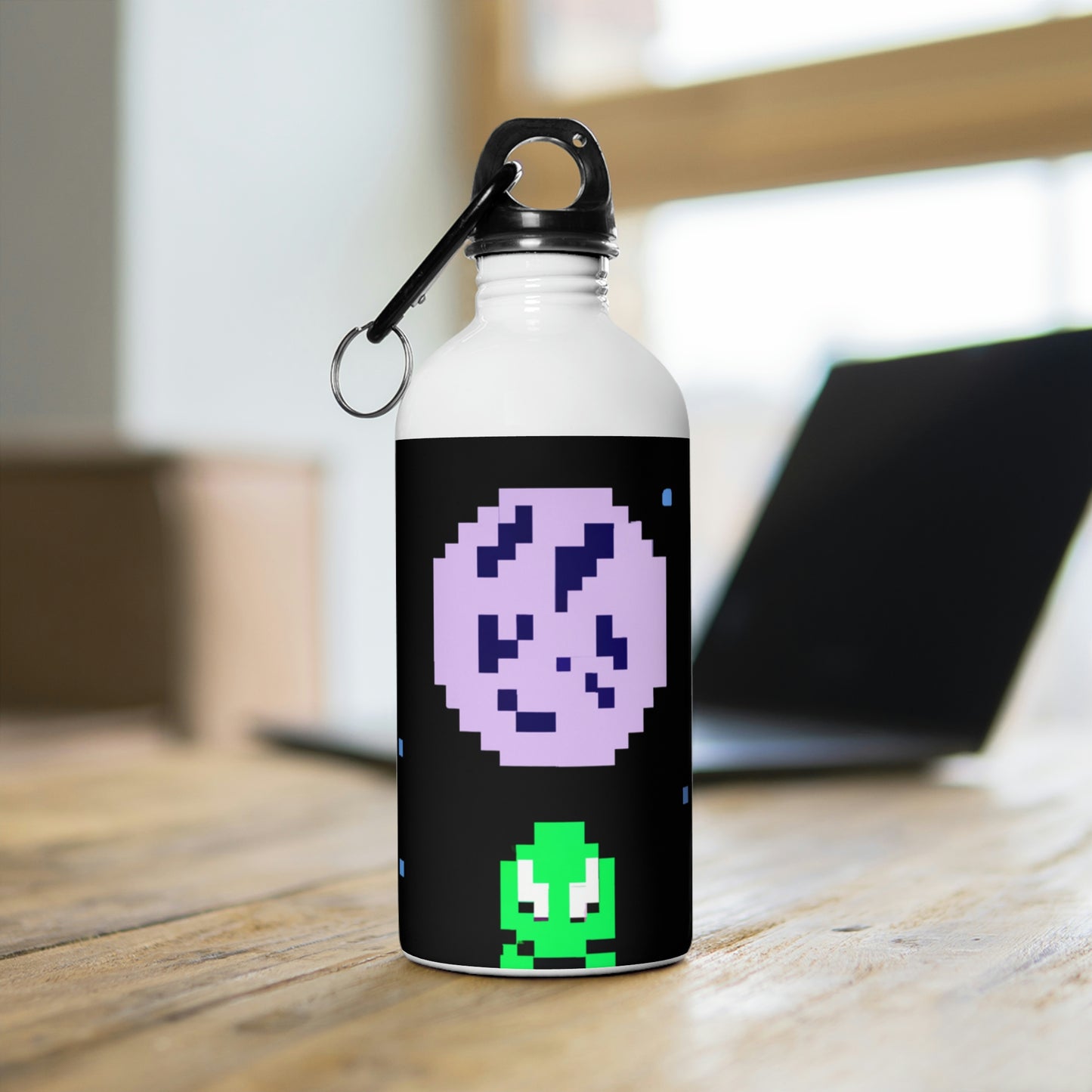 "Lonely Witness of the Night Sky" - The Alien Stainless Steel Water Bottle Pixel Art