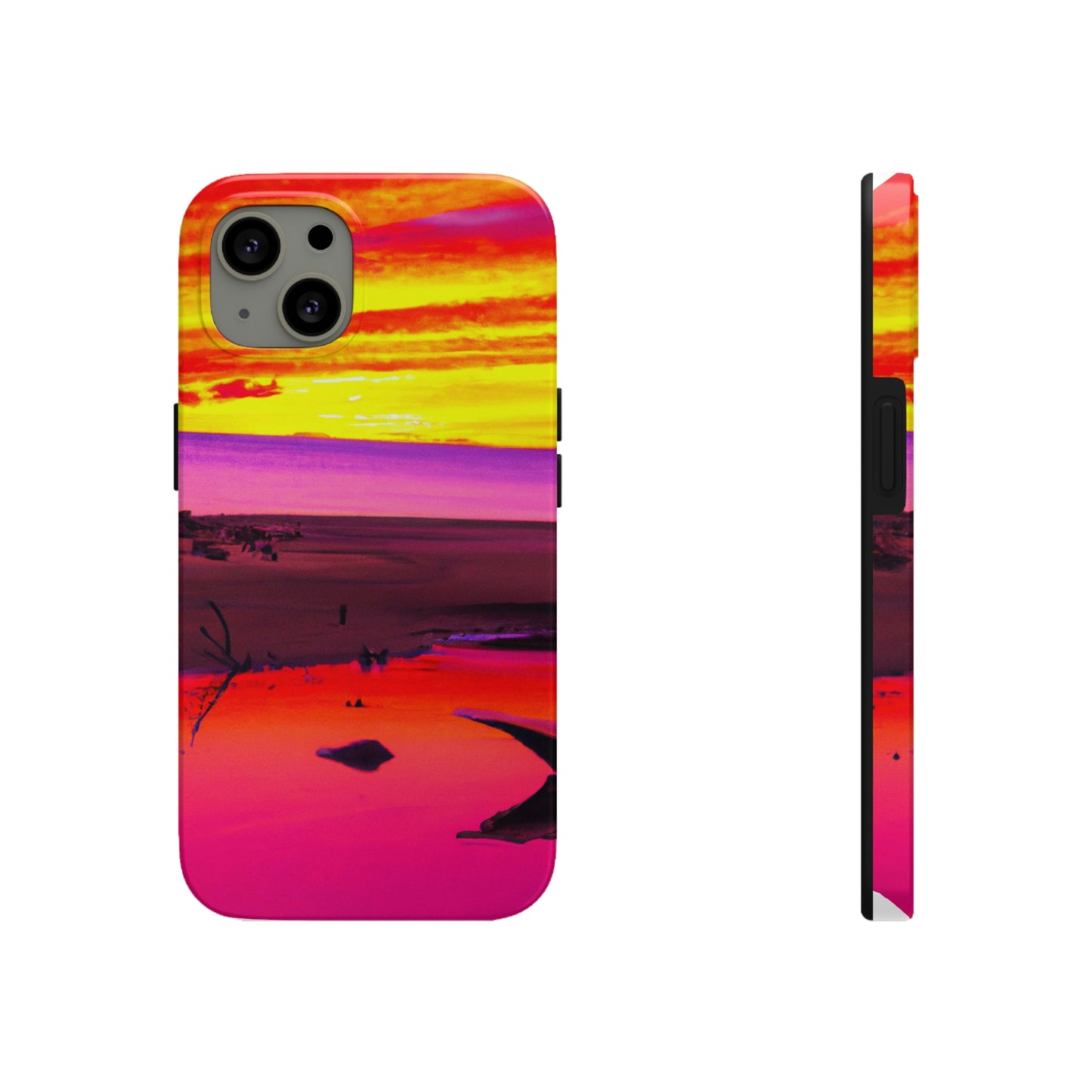 "Vergessener Trost: Die Pracht eines lebendigen Sonnenuntergangs an einem verlassenen Strand" - Die Alien Tough Phone Cases