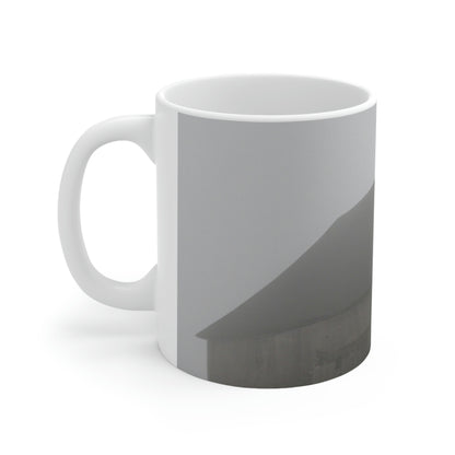 "Fog-Shrouded Barn" - The Alien Ceramic Mug 11 oz