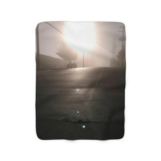 "A Gleaming Dawn in a Misty City". - The Alien Sherpa Fleece Blanket