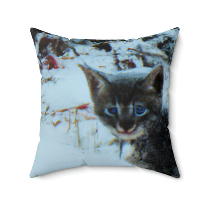 "Brave Kitten in the Frozen Storm" - The Alien Square Pillow