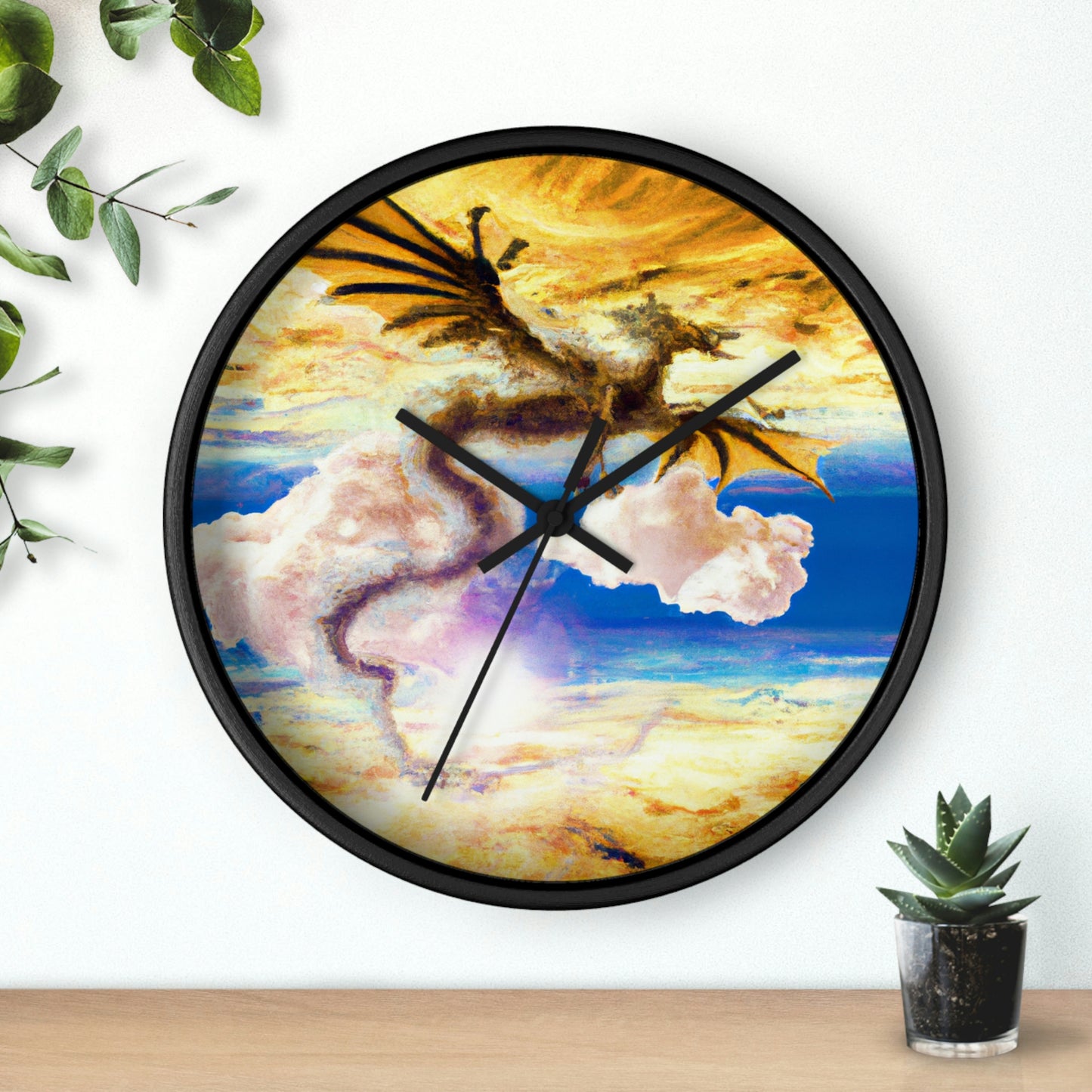 "Un resplandor celestial con un dragón místico" - El reloj de pared alienígena