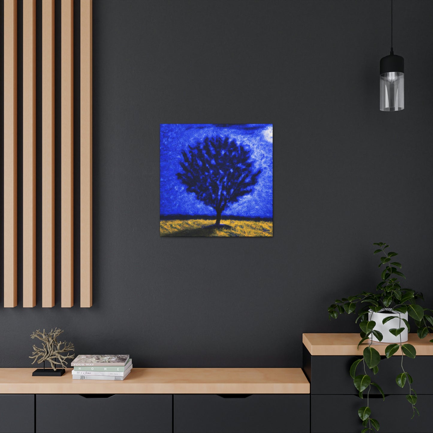 "Un árbol azul solitario en el campo de luz de la luna" - The Alien Canva