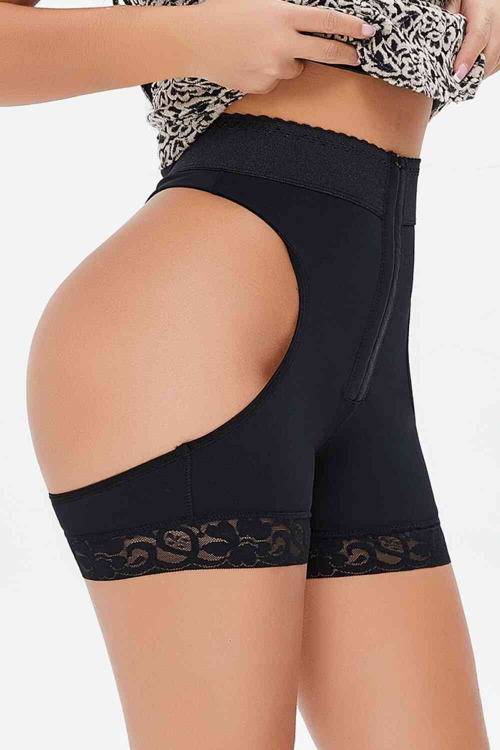 Full Size Cutout Hook-and-Eye Shaping Shorts