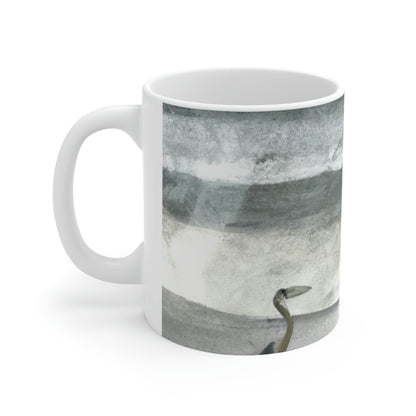 "Un mar de agitación: la inquietud de una garza". - La Taza de Cerámica Alienígena 11 oz