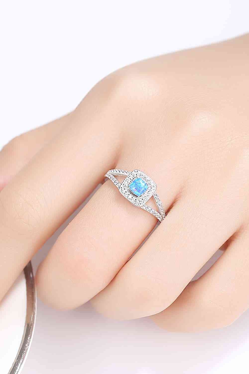 Opal 925 Sterling Silver Split Shank Ring