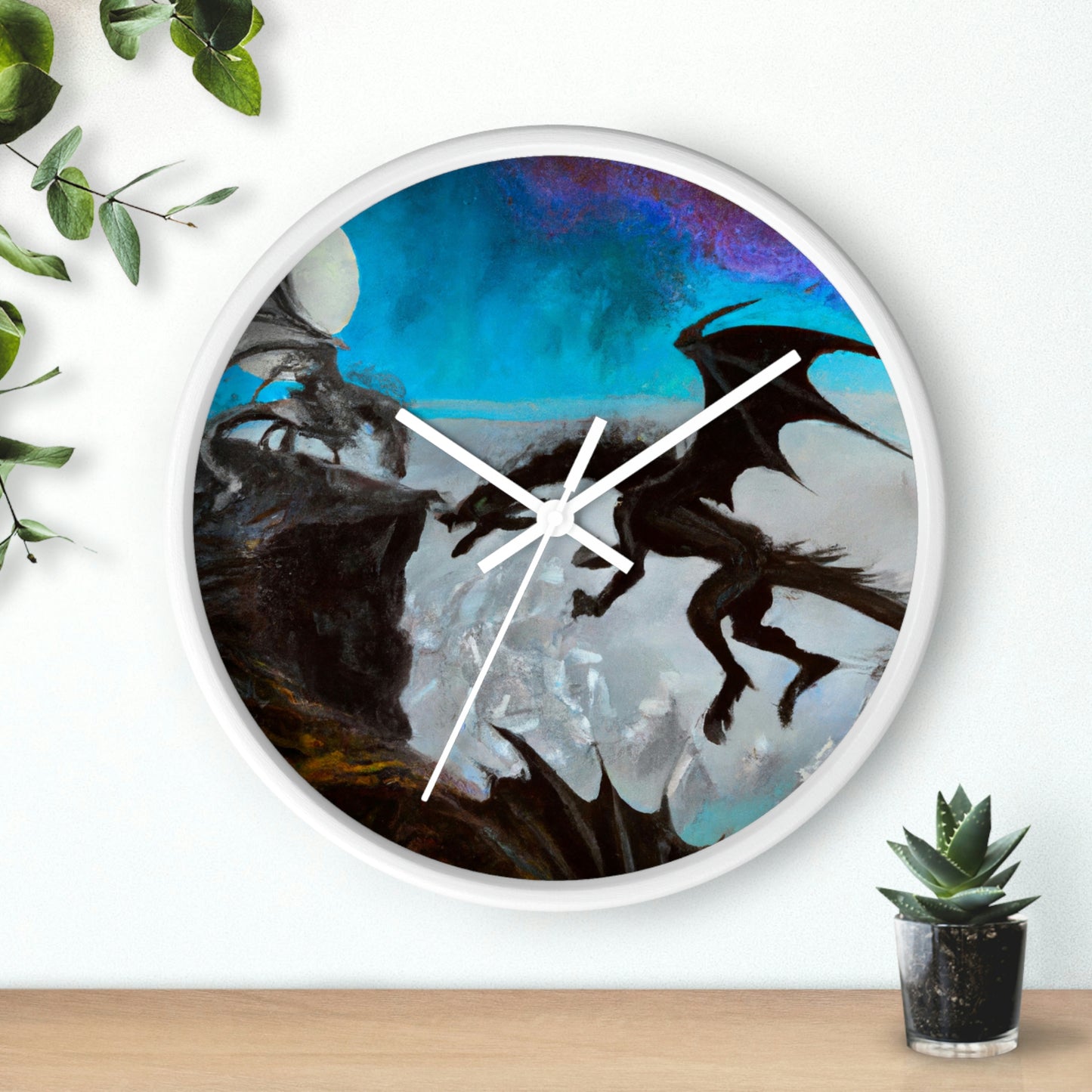 "Clash of Fire and Steel on the Moonlit Cliff" - The Alien Wall Clock