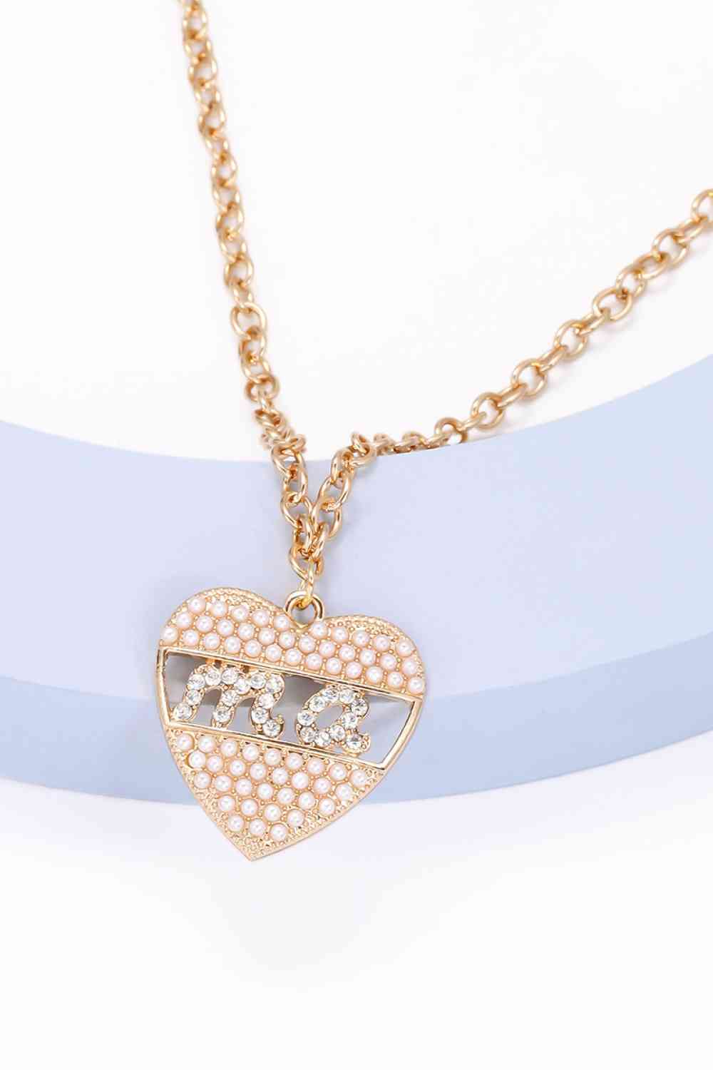 Heart Shape MA Rhinestone Pendant Necklace
