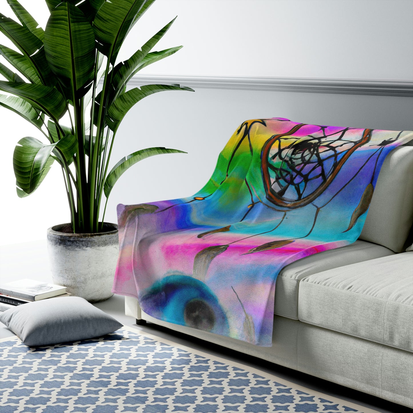 "A Galaxy of Dreams: A Colorful Dreamcatcher Captures Falling Stardust" - The Alien Velveteen Plush Blanket