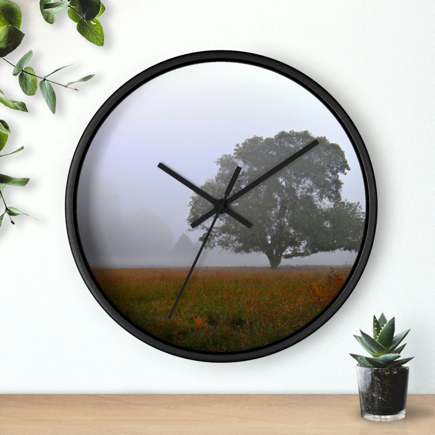 The Lonely Tree in the Foggy Meadow - The Alien Wall Clock