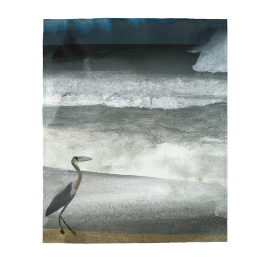 "A Sea of Turmoil: A Heron's Restlessness". - The Alien Velveteen Plush Blanket